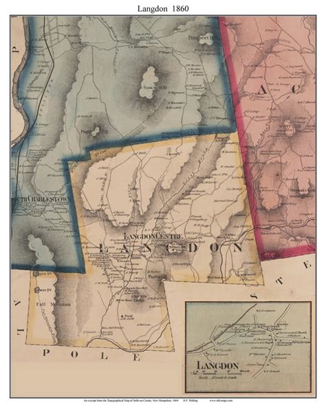 Langdon and Langdon Village, New Hampshire 1860 Old Town Map Custom Print - Sullivan Co. - OLD MAPS