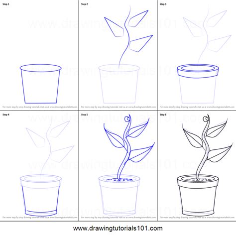 How to Draw Plant in Pot printable step by step drawing sheet ...