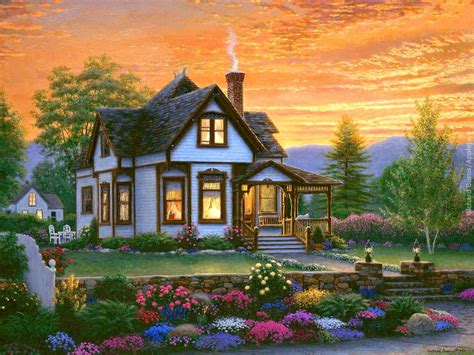 Enchanting Cottage at Sunset: HD Wallpaper for Nature Lovers by Richard ...