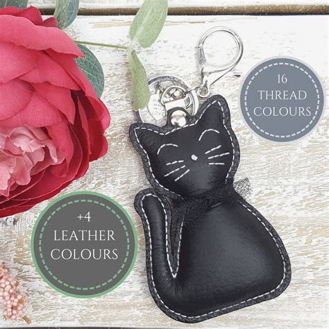 Black Cat Keychain Cat Leather Keyring Kitty Bag Pendant | Etsy