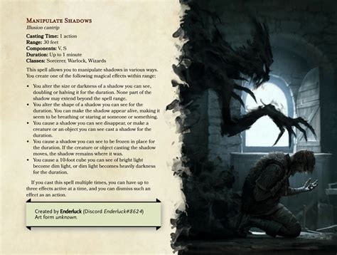 New Cantrip: Maniputale Shadows - Spells Collection : r/DnDHomebrew