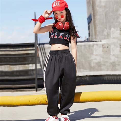 Hip Hop Dance Costume Black Vest Trousers Red Hat Kids Jazz Dance ...