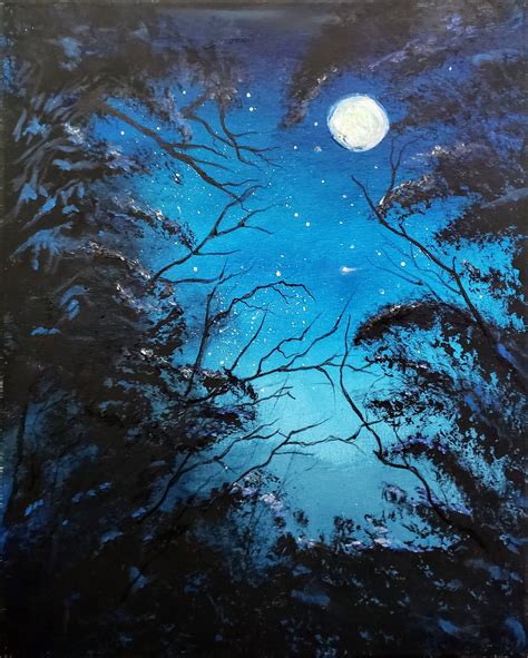 8 x 10 Blue Night Sky with Moon Print Full Moon Art Spooky | Etsy