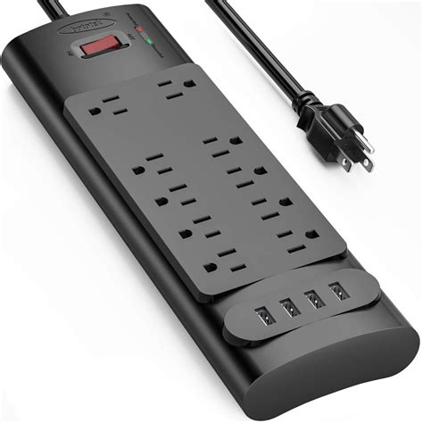 Bototek Power Strip, Extension Cord and Surge Protector with 10 AC Outlets and 4 USB Charging ...