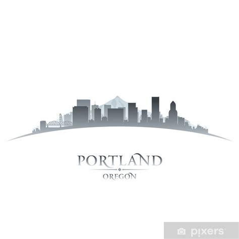 Wall Mural Portland Oregon city skyline silhouette white background ...