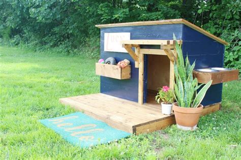 DIY Doghouse with Deck, Toy Box, and Food Bowl | Dog house diy, Dog ...