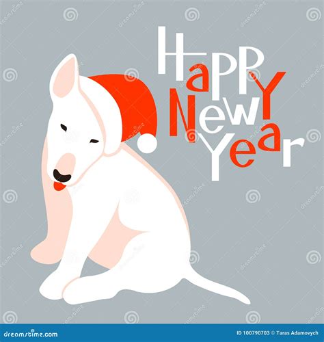 Happy New Year Dog Card Vector Illustration Flat Stock Vector - Illustration of merry, year ...