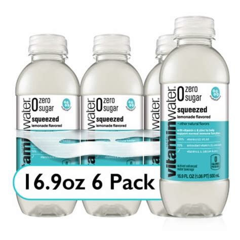 Vitaminwater Zero Sugar Squeezed Lemonade Nutrient Enhanced Water Beverage, 6 bottles / 16.9 fl ...