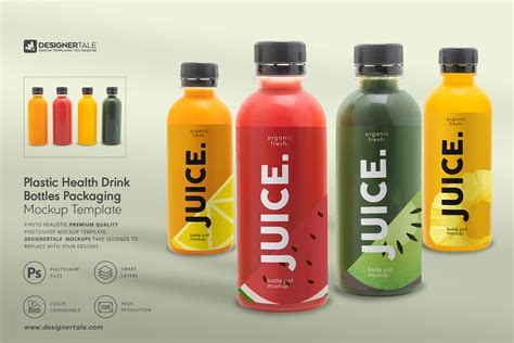 Plastic Health Drink Bottles Packaging Mockup - Design Cuts