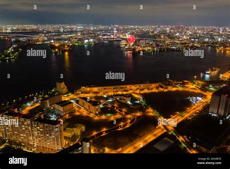 Osaka cityscape beautiful night view of Osaka Bay in Osaka, Japan. view ...