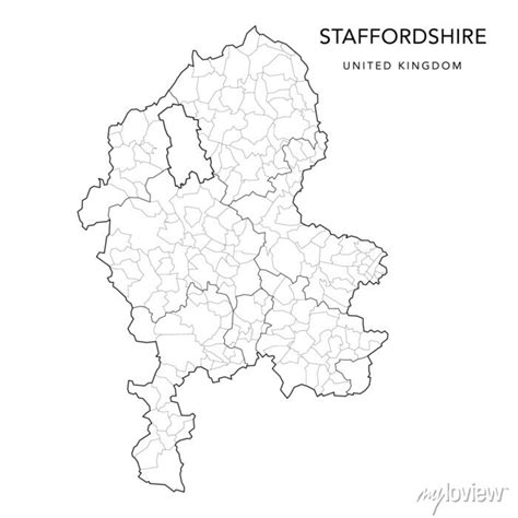 Administrative map of staffordshire with counties, districts • wall stickers path, infographic ...