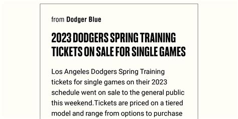 2023 Dodgers Spring Training Tickets On Sale For Single Games - Briefly