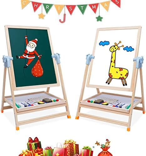 Art Easel for Kids, Wooden Double Sided Standing Kids Easel with Whiteboard & Chalkboard, Height ...