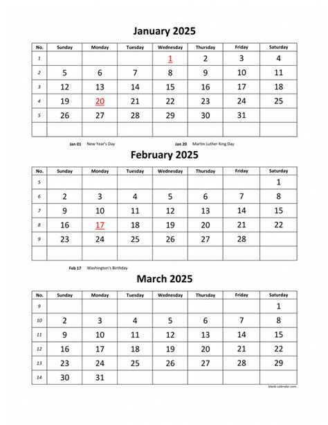 Free Download Printable Calendar 2025, 3 months per page, 4 pages ...