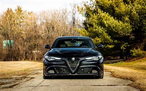 Download wallpapers 2021, Alfa Romeo Giulia Quadrifoglio, front view, exterior, new black Giulia ...