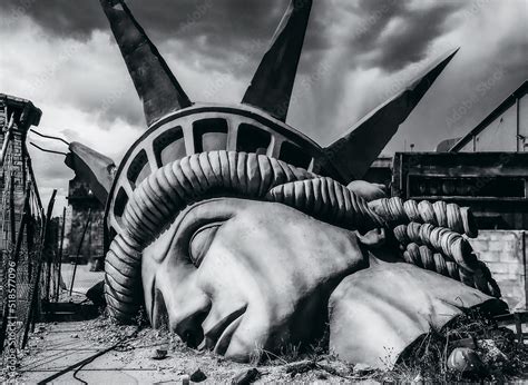 The iconic image of the statue of liberty destroyed - The end of the world - Apocalyptic vision ...