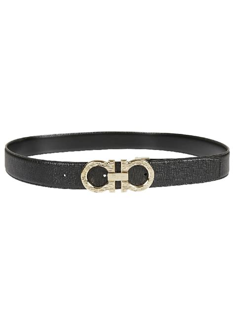 Salvatore Ferragamo Logo Plaque Buckle Belt In Black/gold | ModeSens