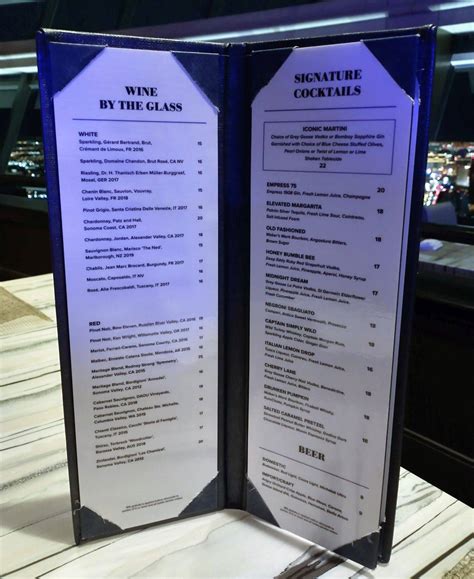 Menu at Top of the World steakhouse, Las Vegas, Las Vegas Blvd S