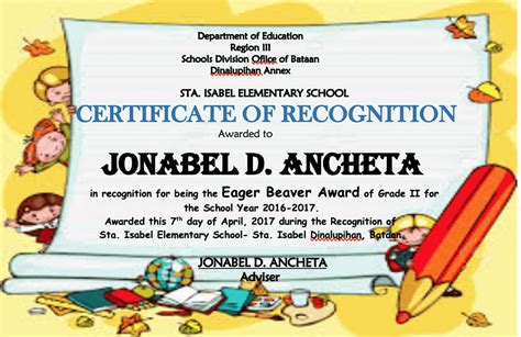 Sample Certificate Of Recognition Deped at Lucy Lezama blog