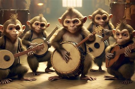 Premium AI Image | Monkey band playing a banjo