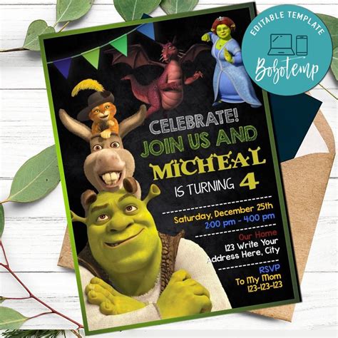 Editable Shrek Party Invitation and Free Thank You Card DIY | Bobotemp