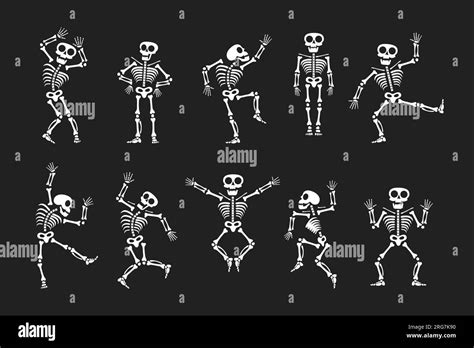 Skeletons dancing with different positions flat style design vector ...