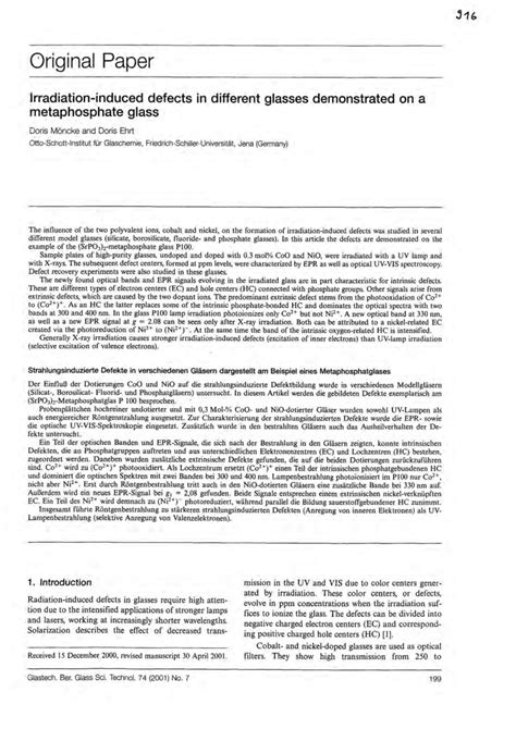 (PDF) Irradiation-induced Defects in Different Glasses Demonstrated on a Metaphosphate Glass