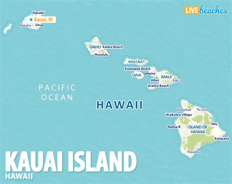 Map of Kauai, Hawaii - Live Beaches