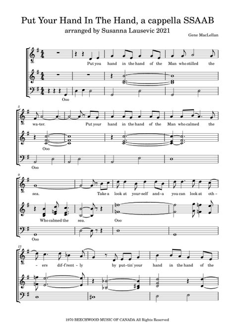 Put Your Hand In The Hand (arr. Susanna Lausevic) by Ocean Sheet Music for Choir at Sheet Music ...