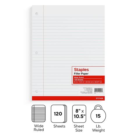 Staples Wide Ruled Filler Paper 8" x 10-1/2" 120/Pack (37426M ...