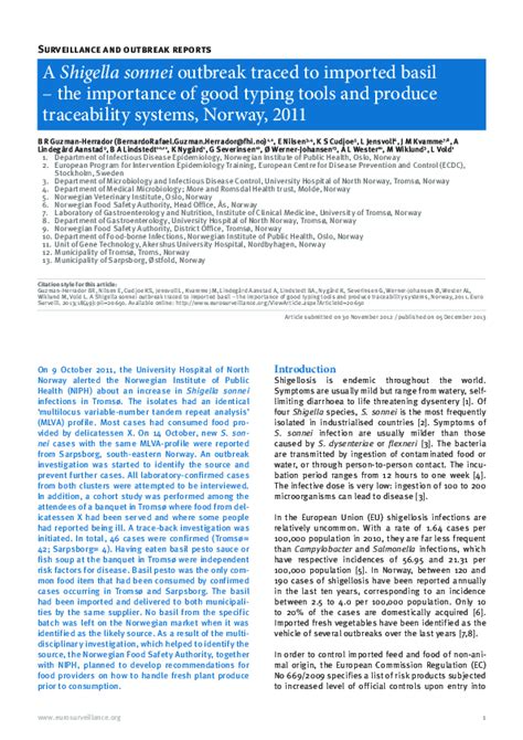 (PDF) A Shigella sonnei outbreak traced to imported basil – the importance of good typing tools ...