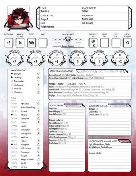 RWBY D&D Character Sheets - Geeky KOOL