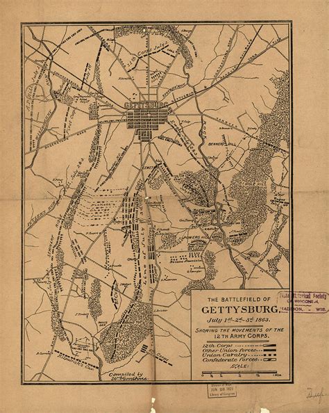 Vintage Map of The Gettysburg Battlefield - 1863 #3 Drawing by CartographyAssociates - Pixels