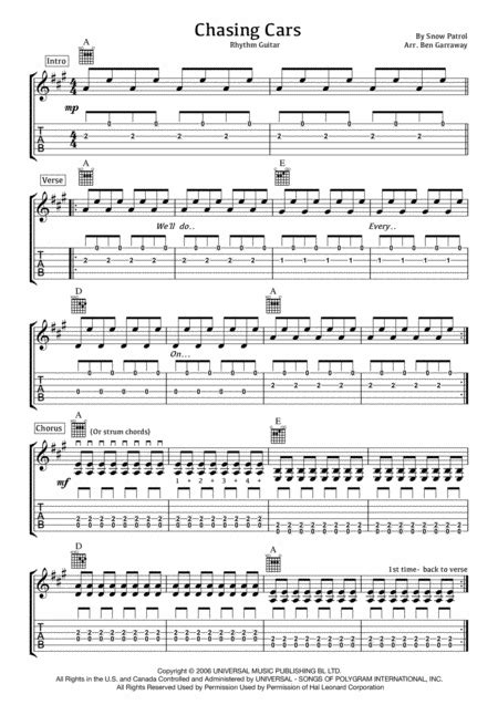 Chasing Cars (arr. Ben Garraway) by Snow Patrol Sheet Music for Guitar Tab at Sheet Music Direct