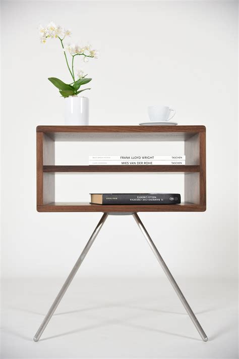 Mid Century Modern Bedside Table With Two Shelves in Solid Walnut Wood ...