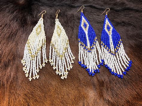 Native American Earrings - Glass Beads - Beaded Earrings - Blue or ...