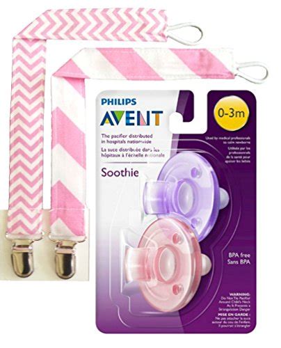 Avent Soothie Pacifier, 2 BONUS Pacifier Clip / Holder, 0-3 Months, Purple / Pink from USA ...