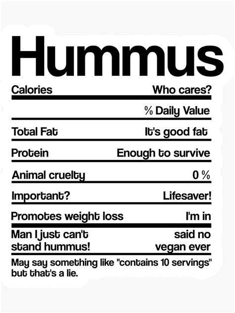 "HUMMUS NUTRITION FACTS" Sticker for Sale by noahs-shop | Redbubble