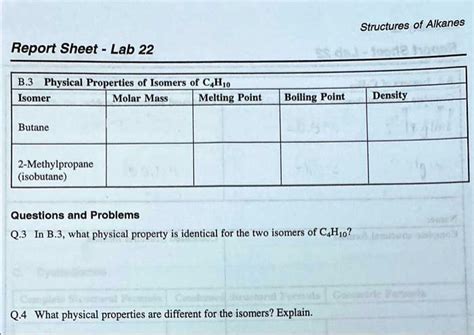 Structures of Alkanes Report Sheet - Lab 22 B.3 Physical Properties of ...