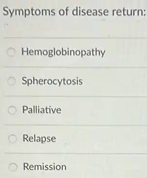 symptoms of disease return: hemoglobinopathy spherocytosis palliative relapse remission ...