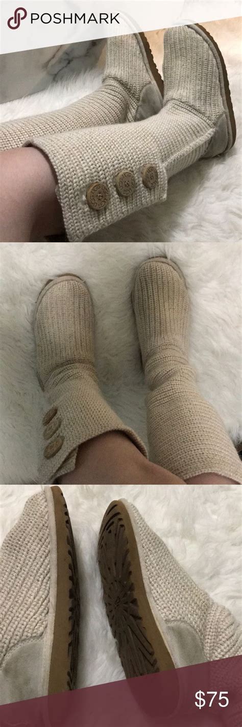 Ugg cardi wrap beige/gold thread boots | Knit boots, Uggs, Womens uggs