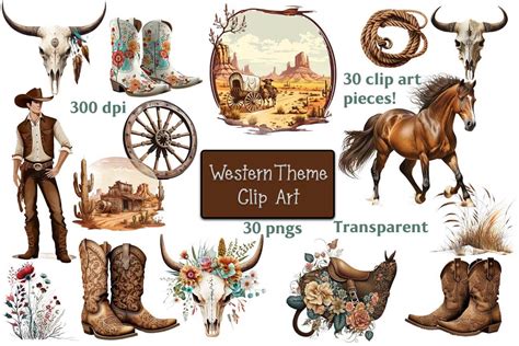 30 Watercolor Western Clipart, Horse Clipart Cowboy Western Texas ...