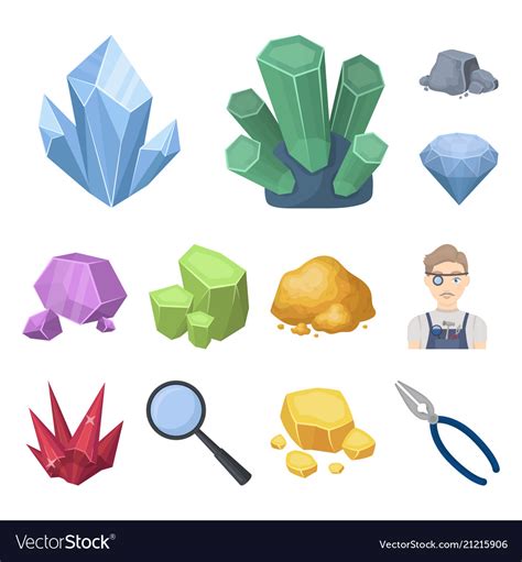 Precious minerals cartoon icons in set collection Vector Image