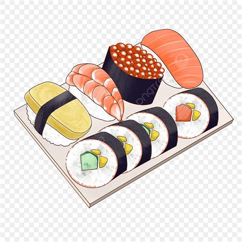 Gambar Sushi Sashimi Gaya Kartun Jepang Dan Nasi Rumput Laut, Jepang, Masakan, Sashimi PNG ...