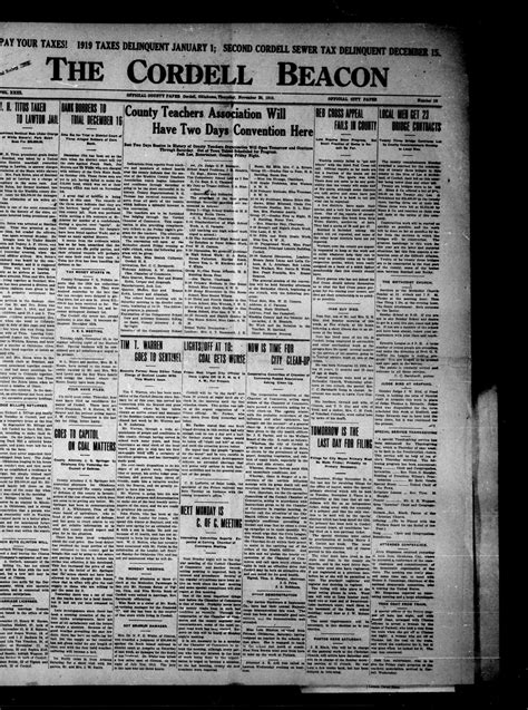 The Cordell Beacon (Cordell, Okla.), Vol. 23, No. 18, Ed. 3 Thursday, November 20, 1919 - The ...