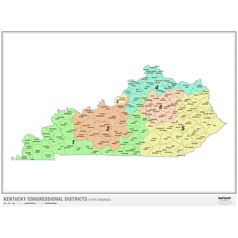 Kentucky 2024 Congressional Districts Wall Map By MapShop, 11/24/2022