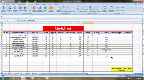 countIF,percentage,IF,Add formulas through make marksheet in excel - YouTube