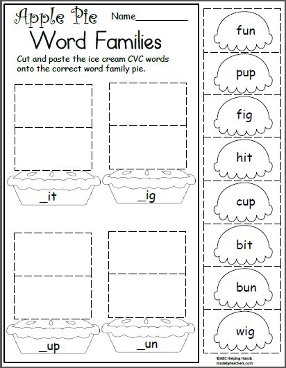 Free November Worksheets for Kindergarten - Word Family Sorting - Made ...