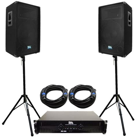 Seismic Audio Pair 15" PA DJ Speakers with Amplifer Stands & 50' Cables Pro Audio LoudSpeakers ...