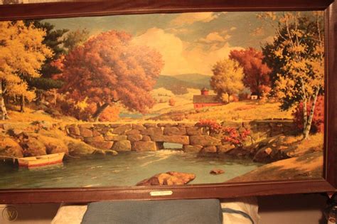 Vintage Old Stone Bridge Painting by Westal, Signed | #1723970391